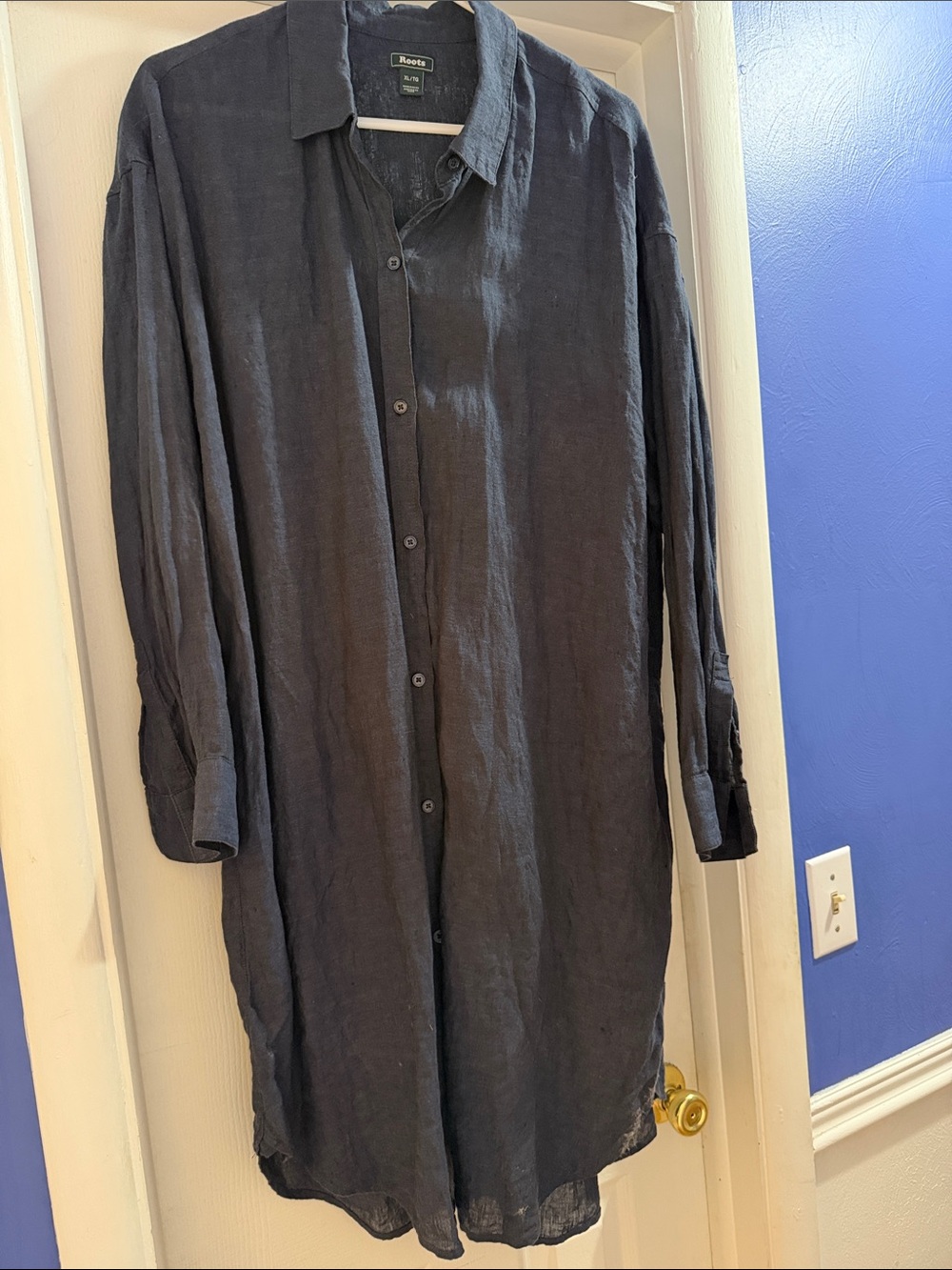 Roots Navy blue 100% linen shirt dress with liner